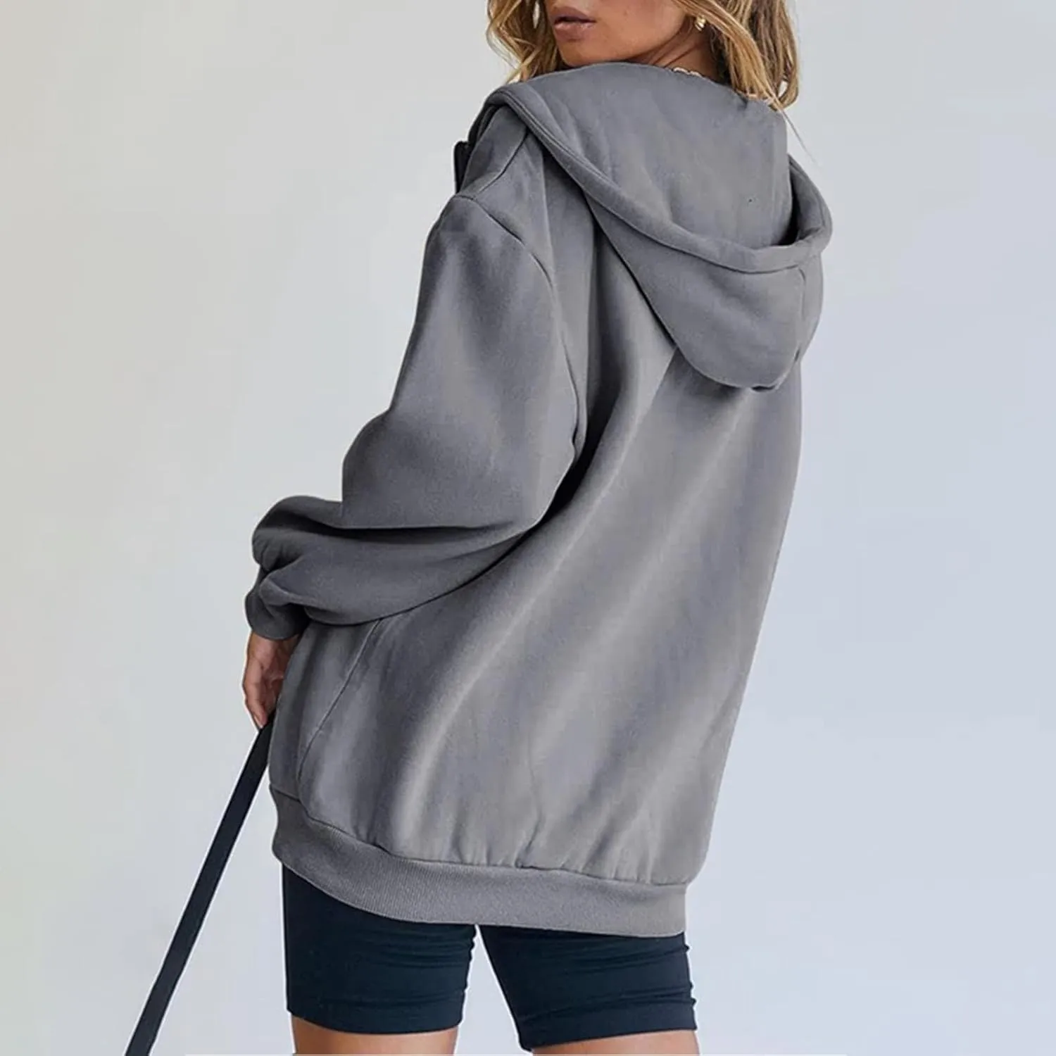 Women's Hoodies Full Zipper Hooded Sweatshirt Cute Fall Casual Oversized Drawstring Jackets with Pockets Winter Clothes