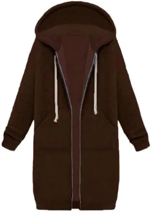 Womens Hoodies Zip Up Long Jackets Fleece Tunic Sweatshirt Oversized Outwear Thick Warm Coat with Pockets
