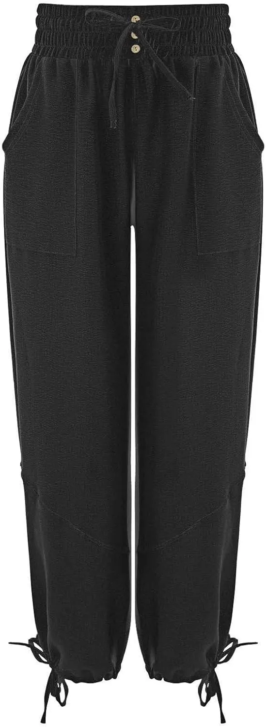 Women's Lightweight Oversized Baggy Pants Trendy High Waist Breathable Pleated Trouser Beach Playing Casual Sweatpant