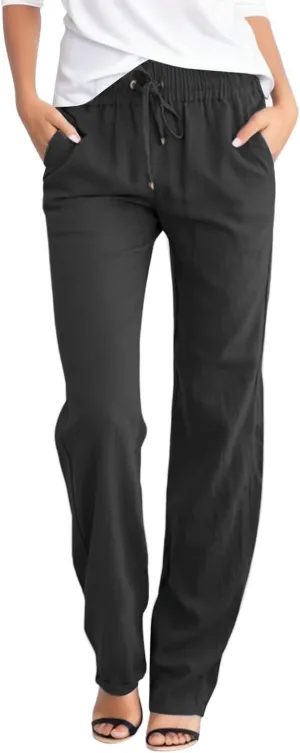 Women's Linen Summer Boho Pants High Waist Ankle Length Slim Fit Pants Business Work