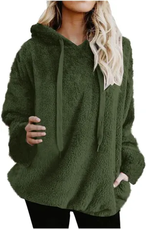 Womens Oversized Sherpa Pullover Hoodies Fuzzy Fleece Sweatshirt Plus Size Fall Winter Fluffy Jacket with Pockets