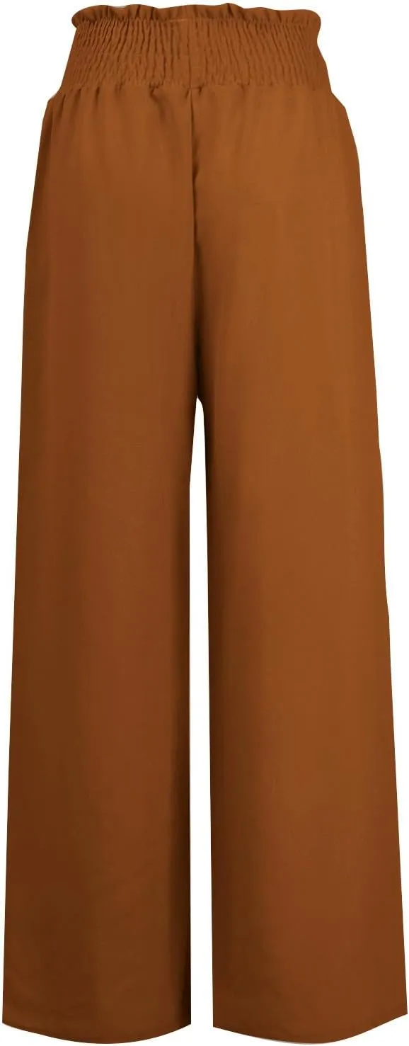 Women's Palazzo Pants Loose Casual Vacation High Waist Lace-Up Wide Leg Trousers Comfy Linen Pants with Pockets