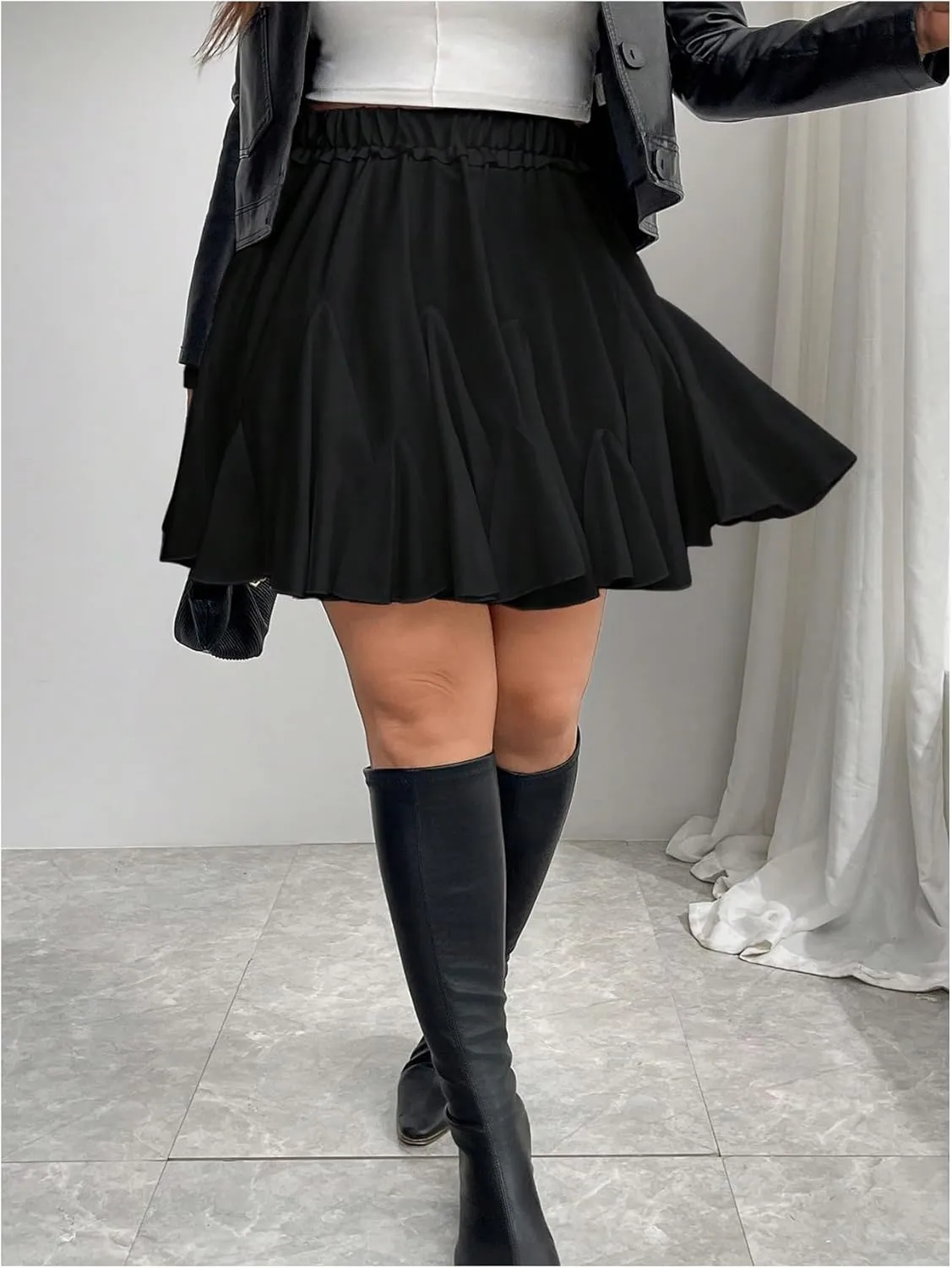 Women's Plus Size Ruffled Hem Pleated Skirt Elastic High Waisted Summer Short Skirts