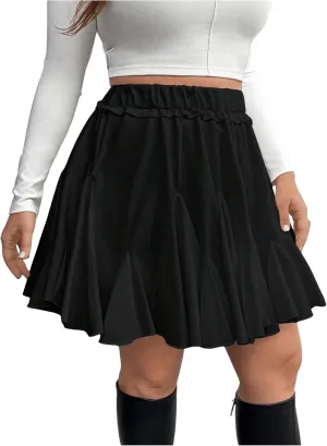 Women's Plus Size Ruffled Hem Pleated Skirt Elastic High Waisted Summer Short Skirts