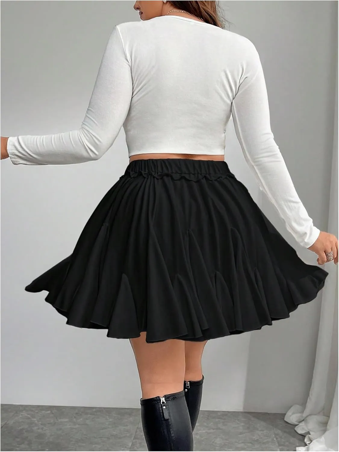 Women's Plus Size Ruffled Hem Pleated Skirt Elastic High Waisted Summer Short Skirts