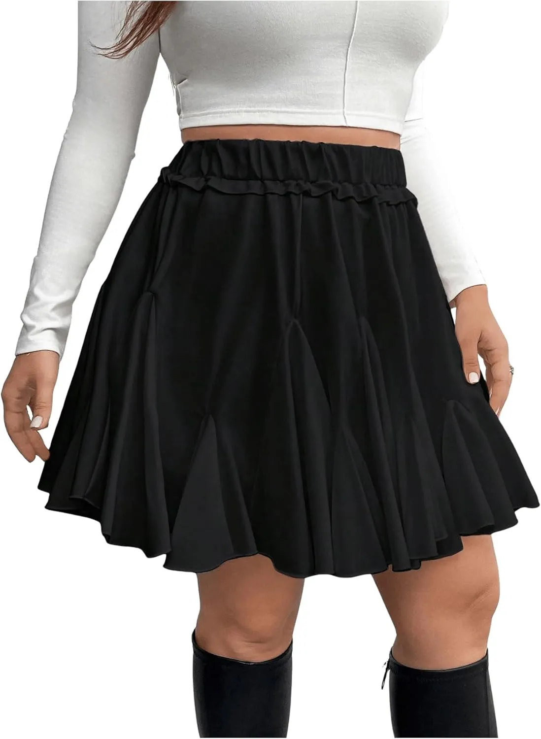 Women's Plus Size Ruffled Hem Pleated Skirt Elastic High Waisted Summer Short Skirts