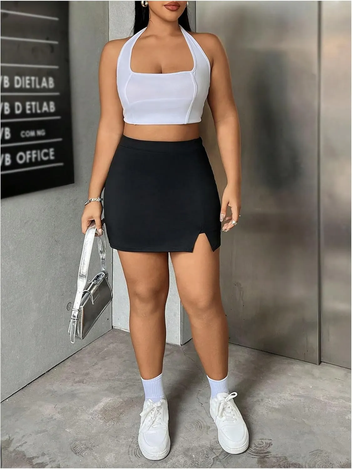 Women's Plus Size Sexy Stretch Skirt Elastic Split Hem Skort High Waist Skinny Fit Bodycon Short Skirts