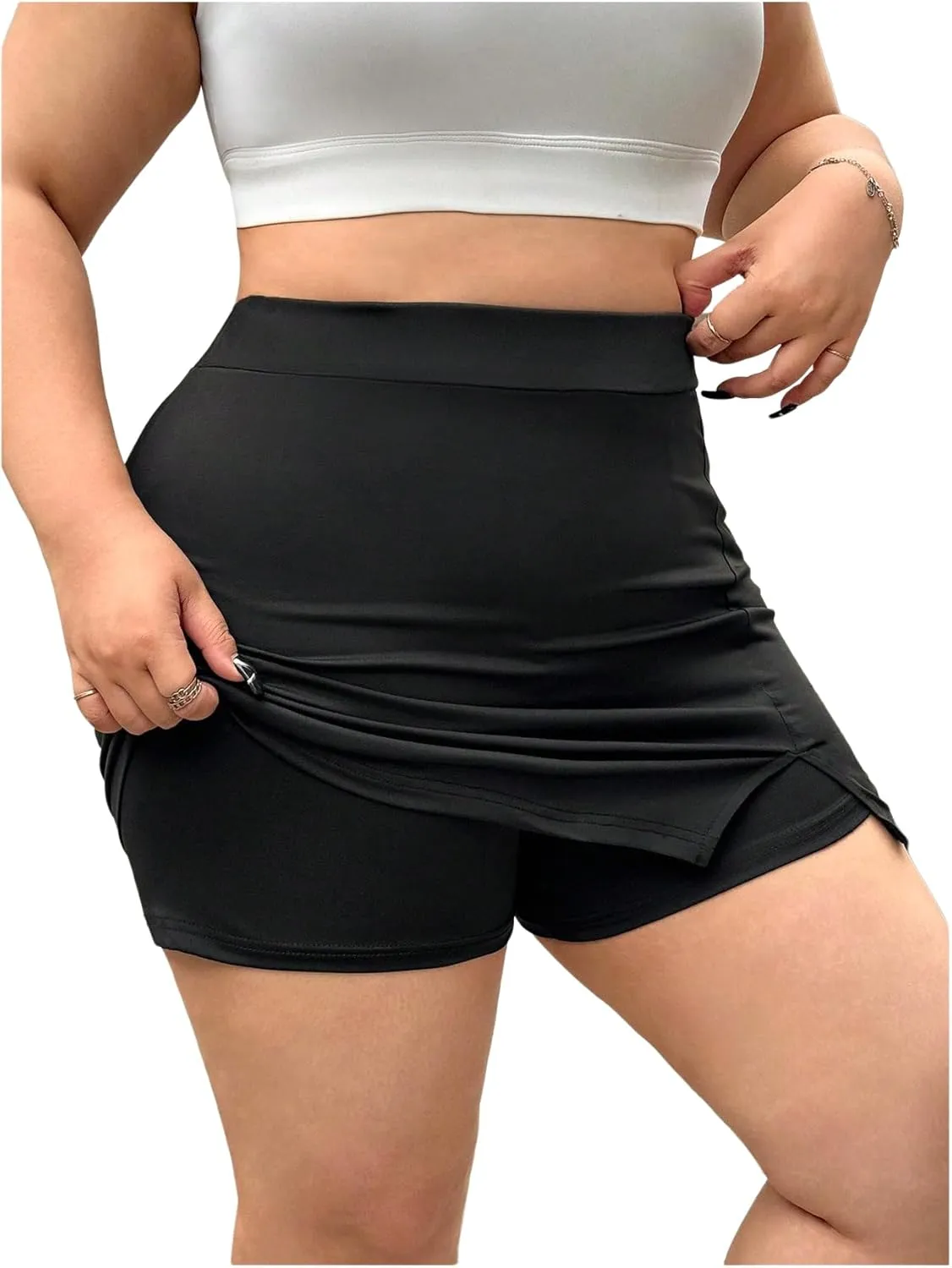 Women's Plus Size Sexy Stretch Skirt Elastic Split Hem Skort High Waist Skinny Fit Bodycon Short Skirts