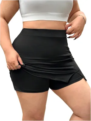 Women's Plus Size Sexy Stretch Skirt Elastic Split Hem Skort High Waist Skinny Fit Bodycon Short Skirts