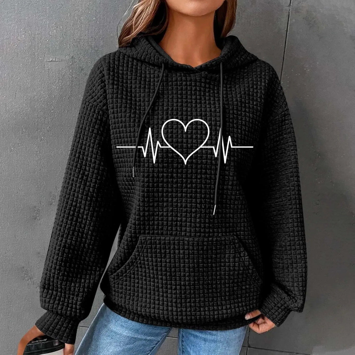 Women's Printed Oversized Hoodies Pullover Sweatshirts, 2024 Outfits Lose Basic Comfy Pullover Sweaters