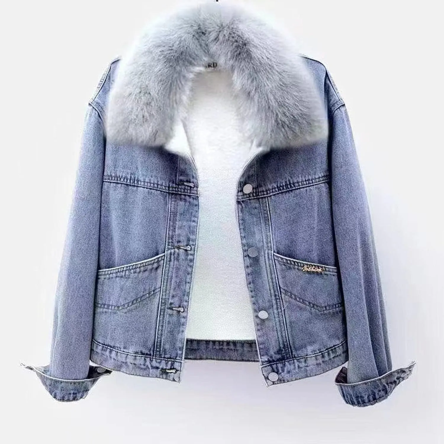 Womens Sherpa Fleece Lined Hoodie Denim Jacket 2022 Winter Jean Jacket Coats Oversized Long Sleeve Trucker Jacket Coat