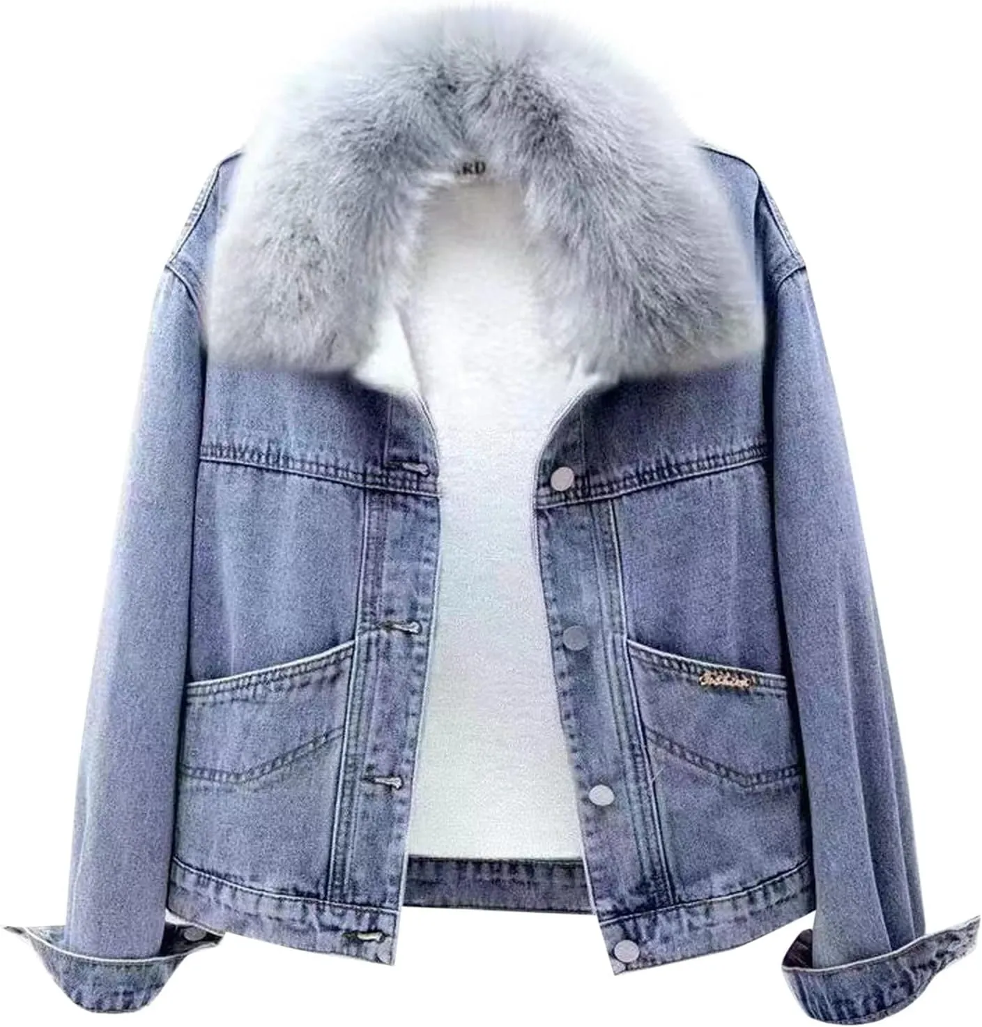 Womens Sherpa Fleece Lined Hoodie Denim Jacket 2022 Winter Jean Jacket Coats Oversized Long Sleeve Trucker Jacket Coat