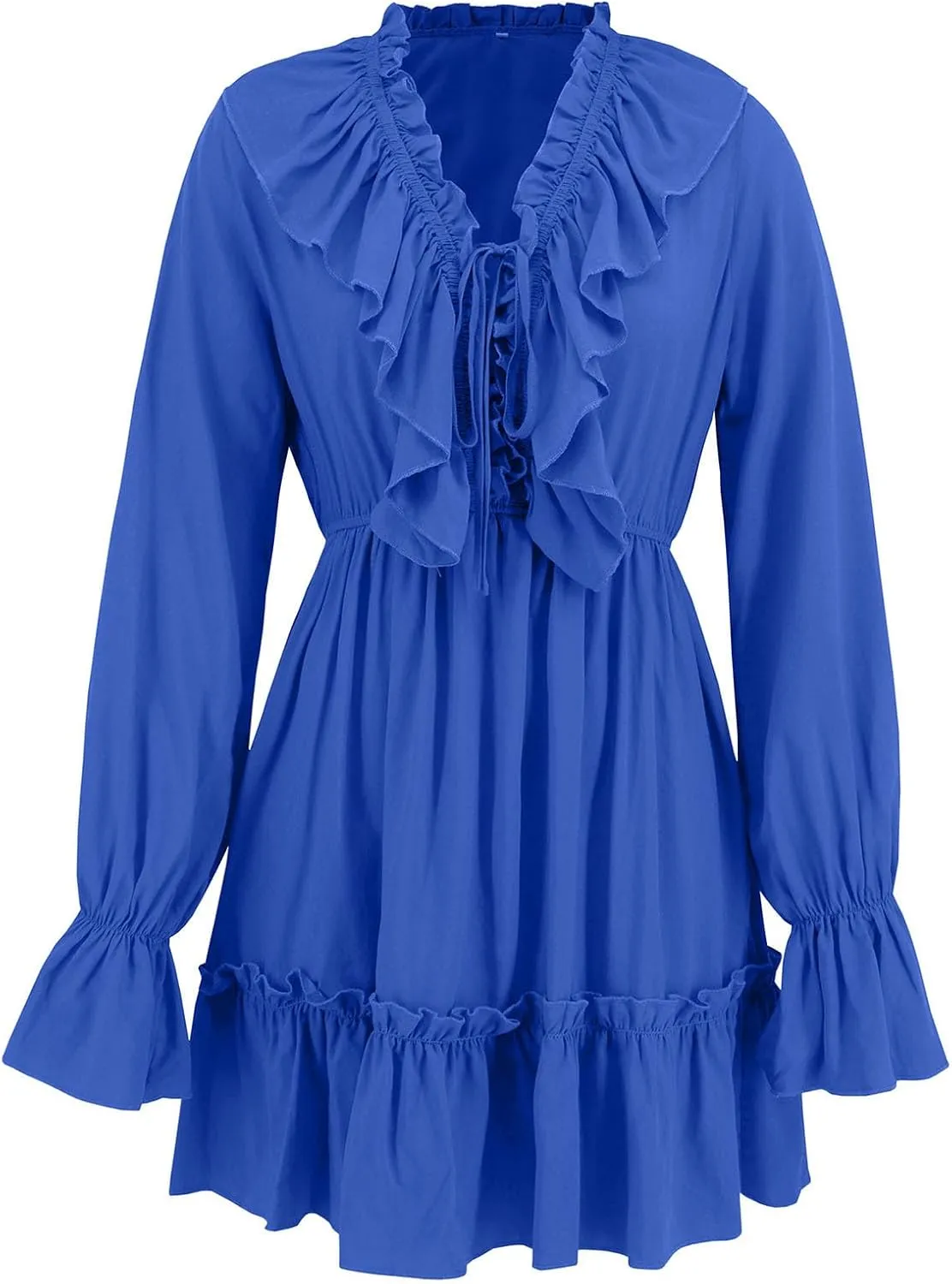 Womens Spring Summer Knot Front V Neck Ruffles Long Sleeve Floral Print Swing Mini Dress 2025 Textured Tiered Ruffle Dresses