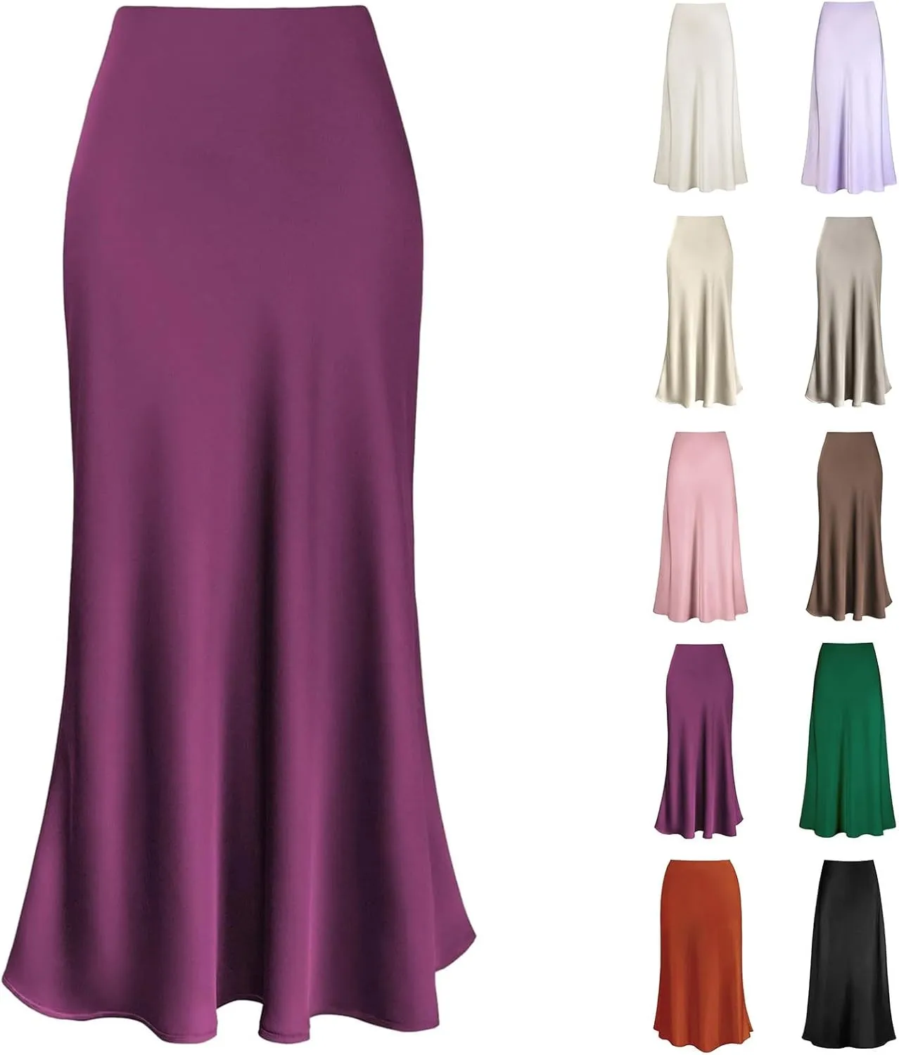 Women's Spring Summer Skirt 2024 Silk Elegant Ruffled Smooth High Waist Cocktail Party Wedding Mermaid Hem Satin Maxi Skirts