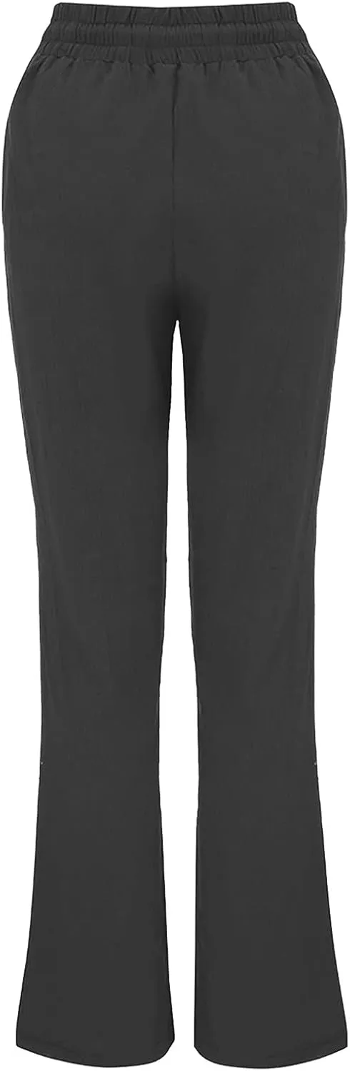 Womens Summer Casual Drawstring Pants Straight Leg Elastic Waist Regular Fit Loose Comfy Lounge Trousers with Pockets