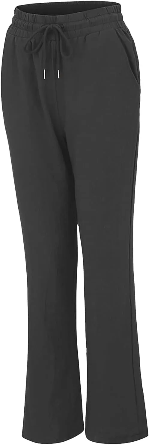 Womens Summer Casual Drawstring Pants Straight Leg Elastic Waist Regular Fit Loose Comfy Lounge Trousers with Pockets