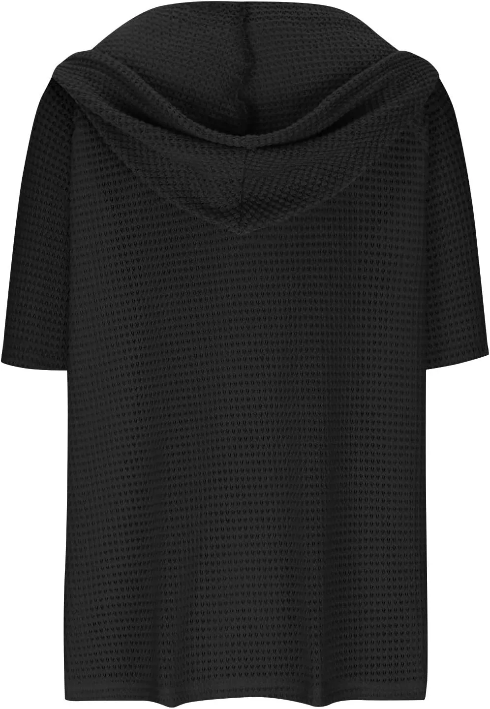 Womens Summer Waffle Knit Short Sleeve Tops Lightweight Drawstring Hoodies Button V Neck Casual Blouse Hooded Shirts