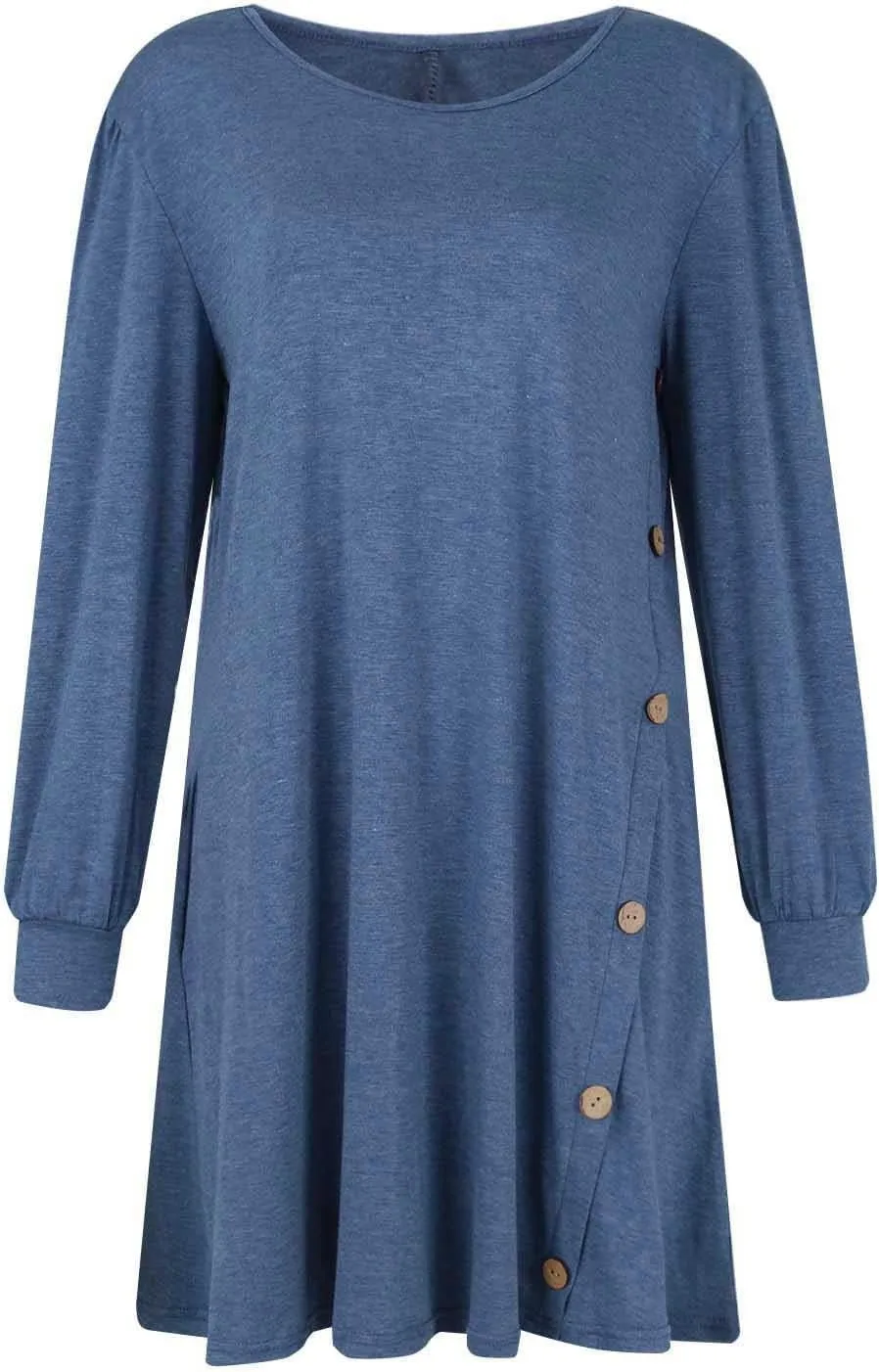 Womens Sweater Dresses 2024 Trendy Crewneck Solid Color Button Long Sleeve Casual Loose Dress Fall Outfits with Pockets