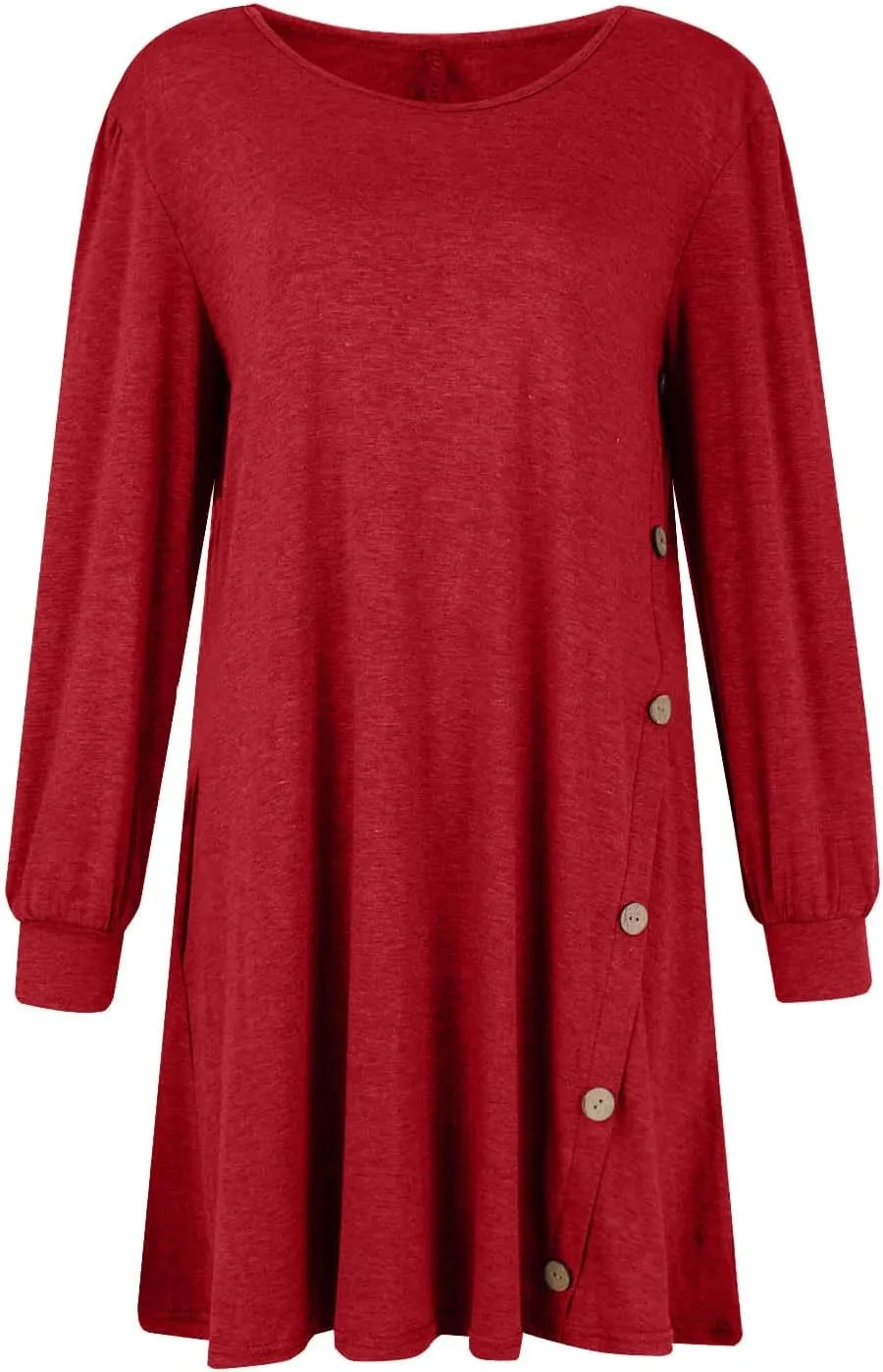 Womens Sweater Dresses 2024 Trendy Crewneck Solid Color Button Long Sleeve Casual Loose Dress Fall Outfits with Pockets