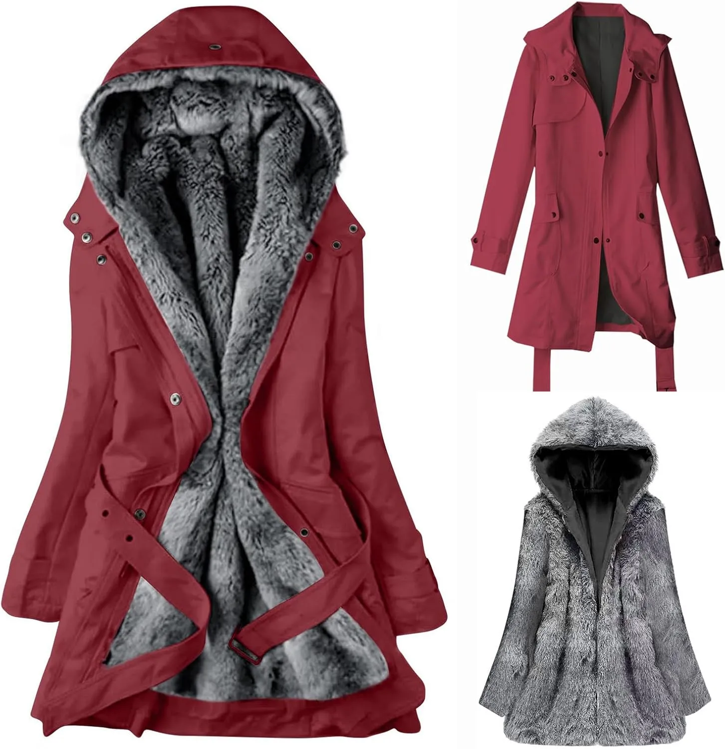 Womens Warm Winter Coats Fuzzy Fleece Lined Parka Slim Fit Thicken Sherpa Hooded Long Jackets Outerwear
