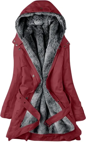 Womens Warm Winter Coats Fuzzy Fleece Lined Parka Slim Fit Thicken Sherpa Hooded Long Jackets Outerwear