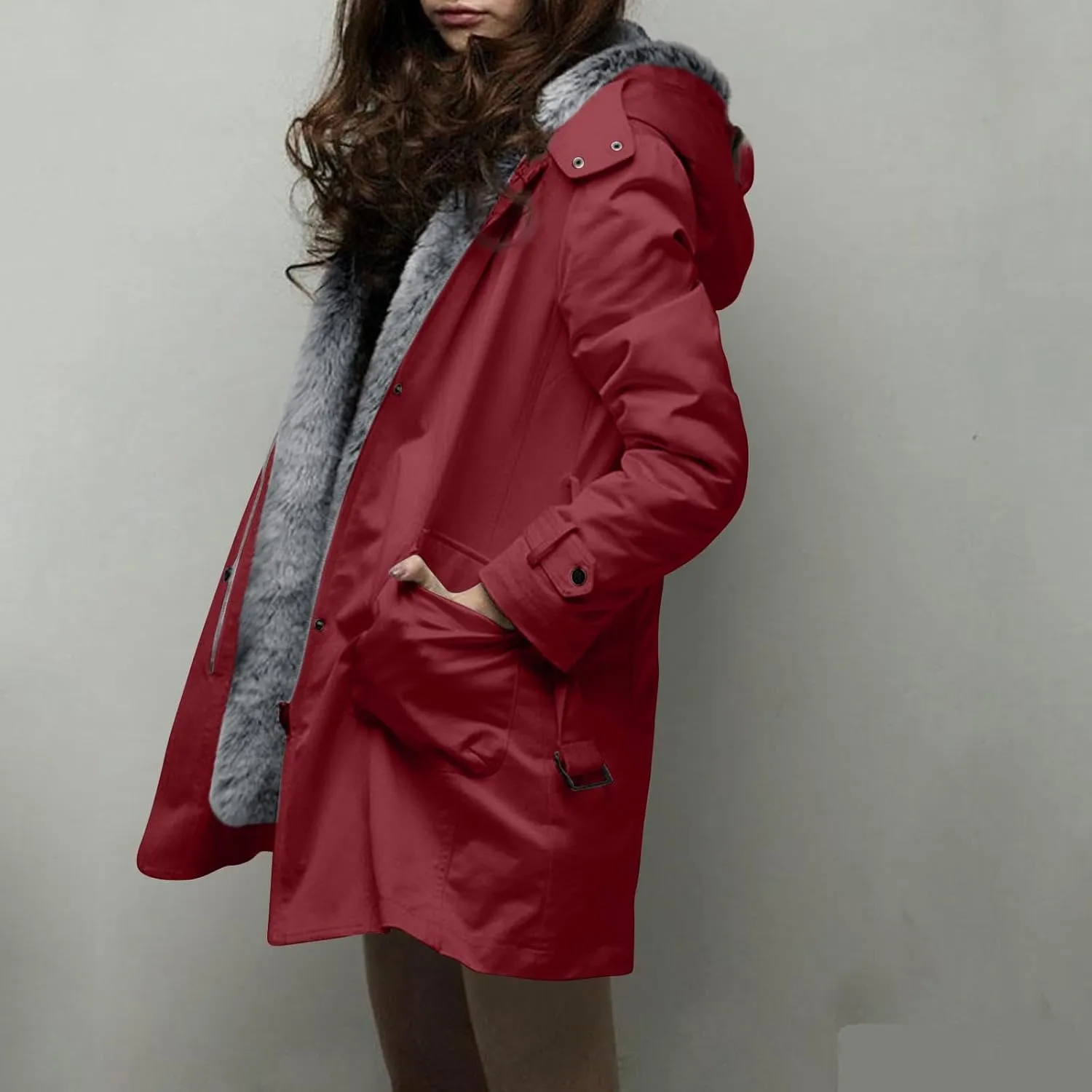 Womens Warm Winter Coats Fuzzy Fleece Lined Parka Slim Fit Thicken Sherpa Hooded Long Jackets Outerwear