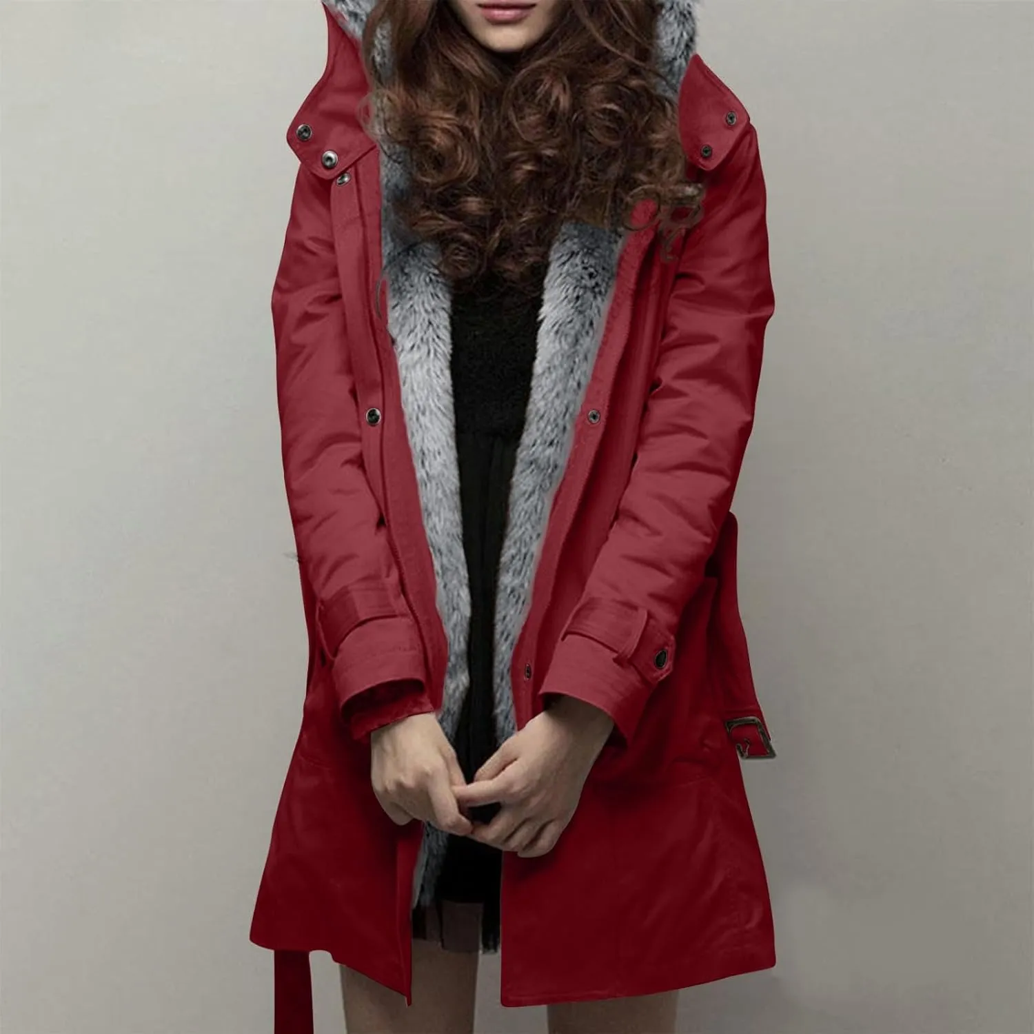 Womens Warm Winter Coats Fuzzy Fleece Lined Parka Slim Fit Thicken Sherpa Hooded Long Jackets Outerwear