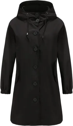 Women's Water-Resistant Hooded Trench Coat, Casual Long Windbreaker, Loose Fit, Fall Winter