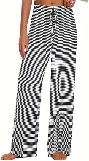 Women's Wide Leg Striped Pajama Pants Casual Elastic Waist Lounge Pants Stretch Pajama Bottoms Trousers