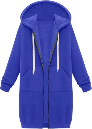 Womens Zip Up Hoodies Casual Sweatshirts Winter Windproof Drawstring Hooded Jacket Outerwear with Pocket 2024