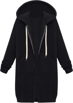 Womens Zip Up Hoodies Casual Sweatshirts Winter Windproof Drawstring Hooded Jacket Outerwear with Pocket 2024