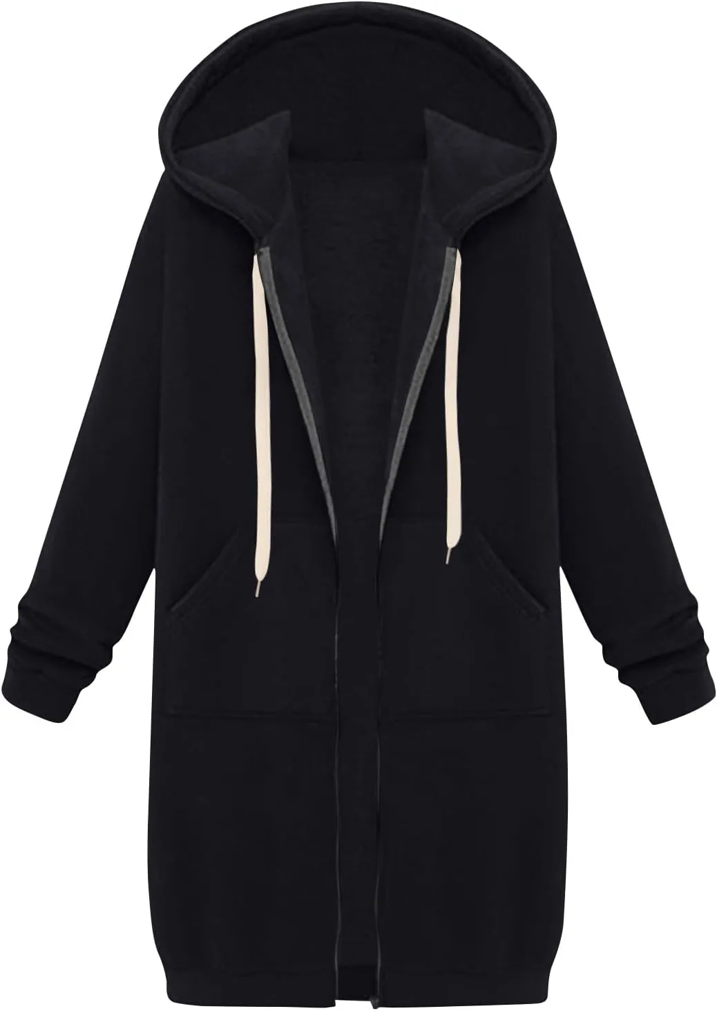 Womens Zip Up Hoodies Casual Sweatshirts Winter Windproof Drawstring Hooded Jacket Outerwear with Pocket 2024