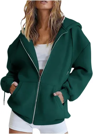 Womens Zip Up Y2k Hoodies Fall Fashion Oversized Long Sleeve Hooded Sweatshirt Casual Lightweight Jackets