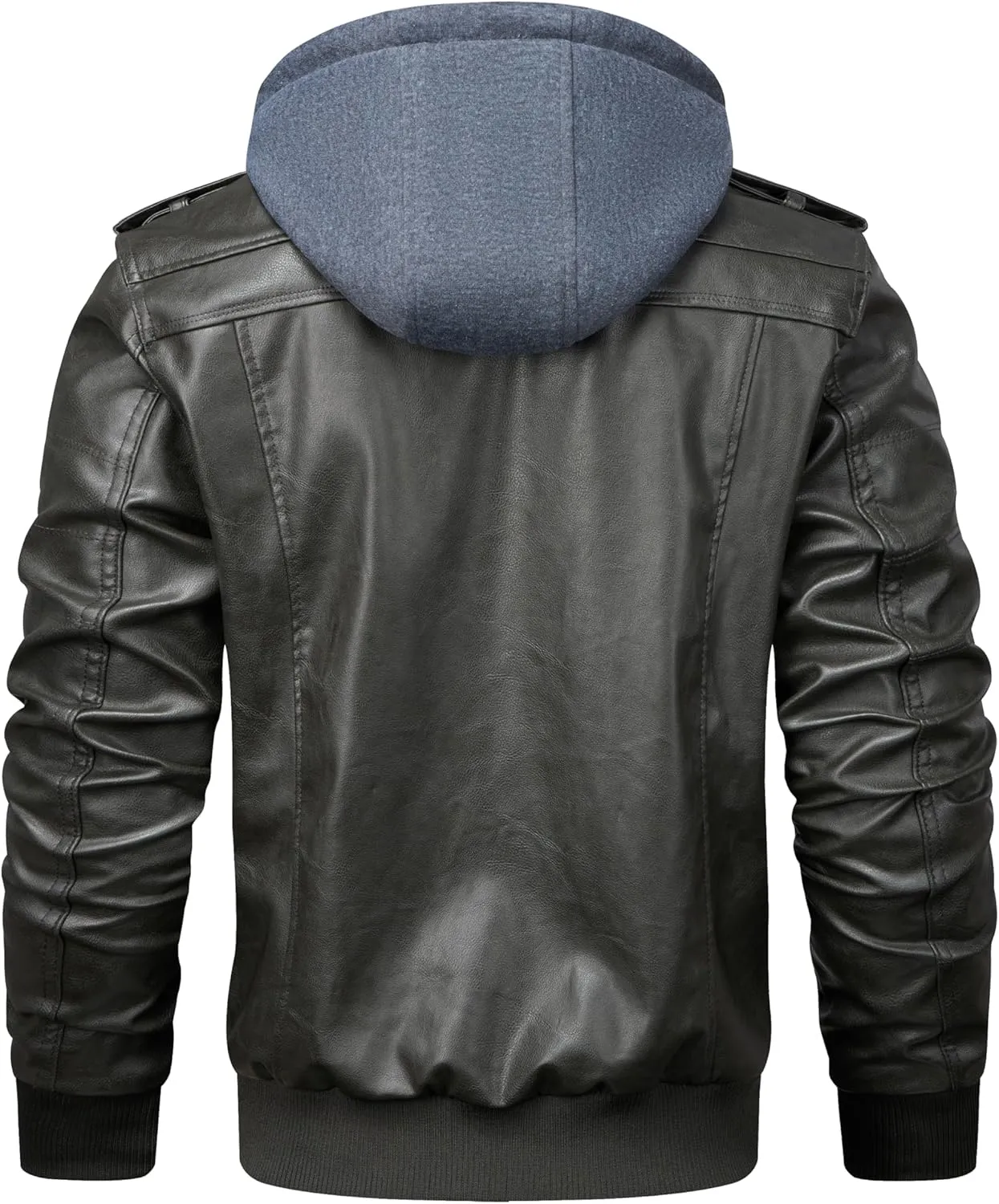 WULFUL Men's Leather Jackets, Faux Leather Jacket for Men Lapel Zip-Up Slim Fit Coat