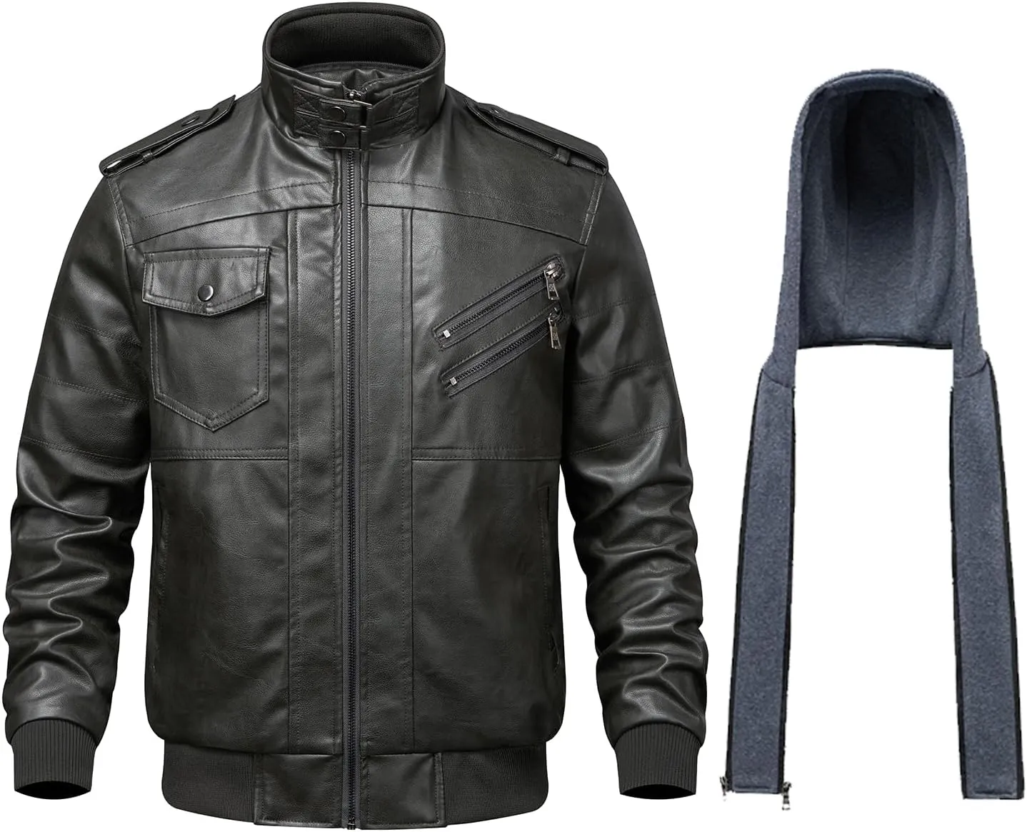 WULFUL Men's Leather Jackets, Faux Leather Jacket for Men Lapel Zip-Up Slim Fit Coat
