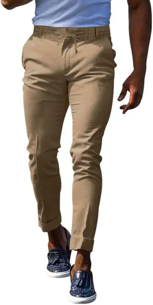 XUETON Mens Chinos Slim Fit Dress Pants Casual Business Office Work Skinny Stretch Golf Pants Comfort Lightweight Flat Front Tapered Pants Slacks with Pockets Khaki