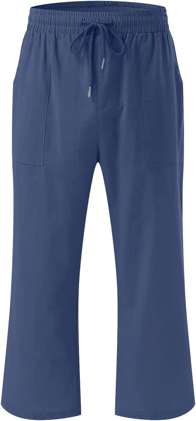 XUNRYAN Capris for Women Casual Summer 2023 Capri Leggings Lightweight High Waist Linen Cargo Pants Pockets Cropped Trousers