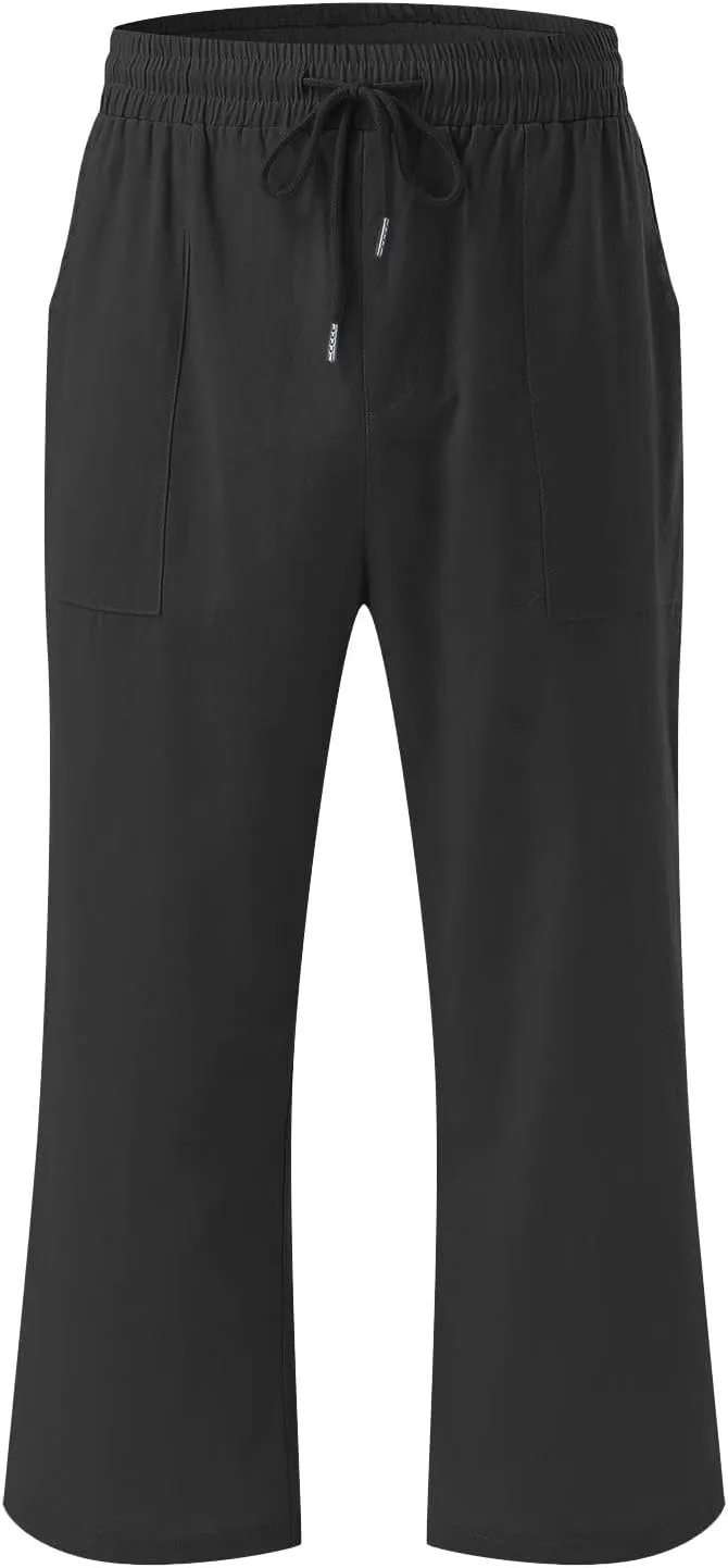 XUNRYAN Capris for Women Casual Summer 2023 Capri Leggings Lightweight High Waist Linen Cargo Pants Pockets Cropped Trousers