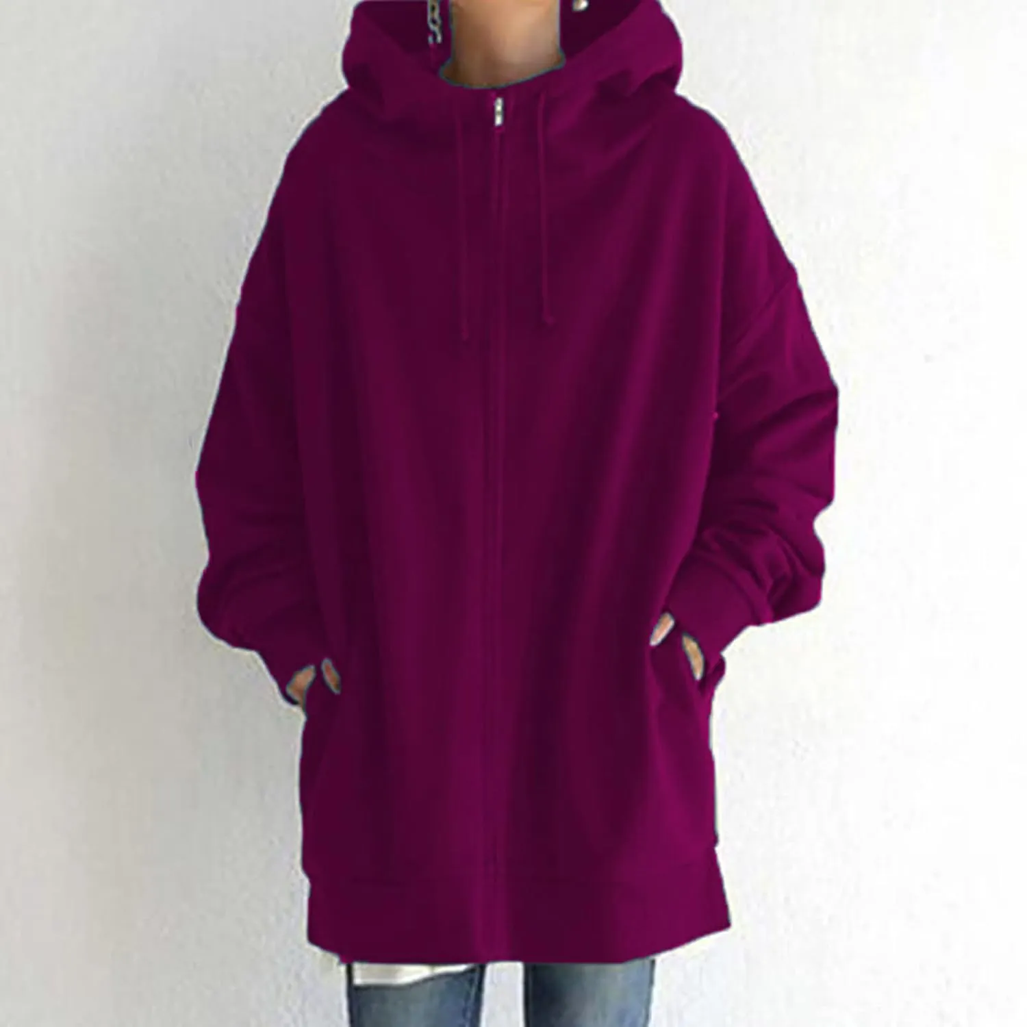 XUNRYAN Womens Hoodies Long Teen Girl Fall Fashion 2023 Jacket Oversized Sweatshirts Casual Clothes Zip Up Hoodie Pockets