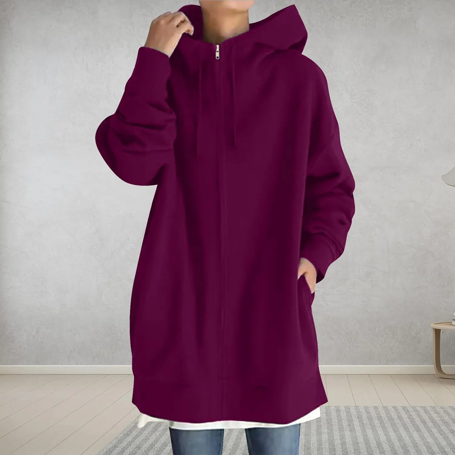 XUNRYAN Womens Hoodies Long Teen Girl Fall Fashion 2023 Jacket Oversized Sweatshirts Casual Clothes Zip Up Hoodie Pockets