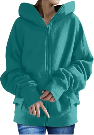 XUNRYAN Womens Hoodies Long Teen Girl Fall Fashion 2023 Jacket Oversized Sweatshirts Casual Clothes Zip Up Hoodie Pockets