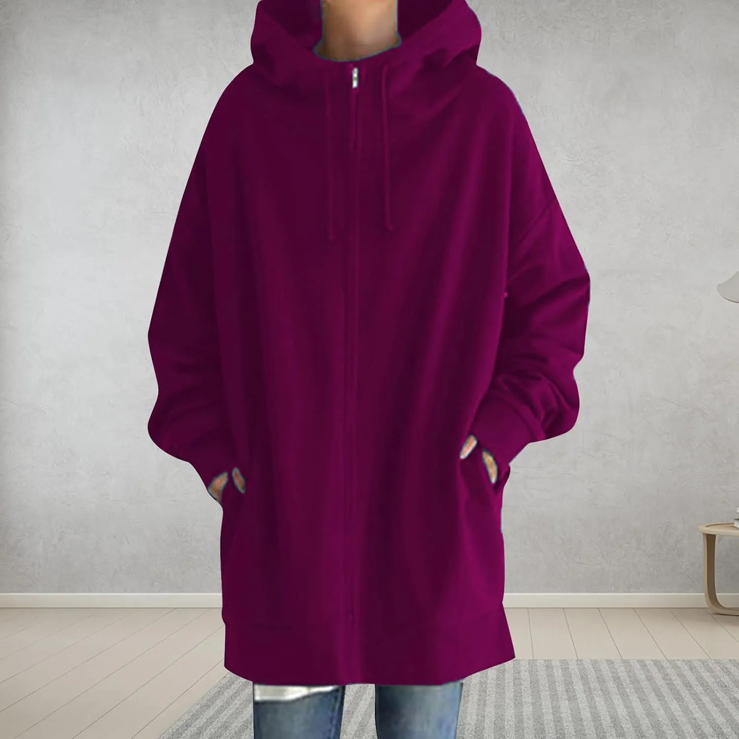 XUNRYAN Womens Hoodies Long Teen Girl Fall Fashion 2023 Jacket Oversized Sweatshirts Casual Clothes Zip Up Hoodie Pockets