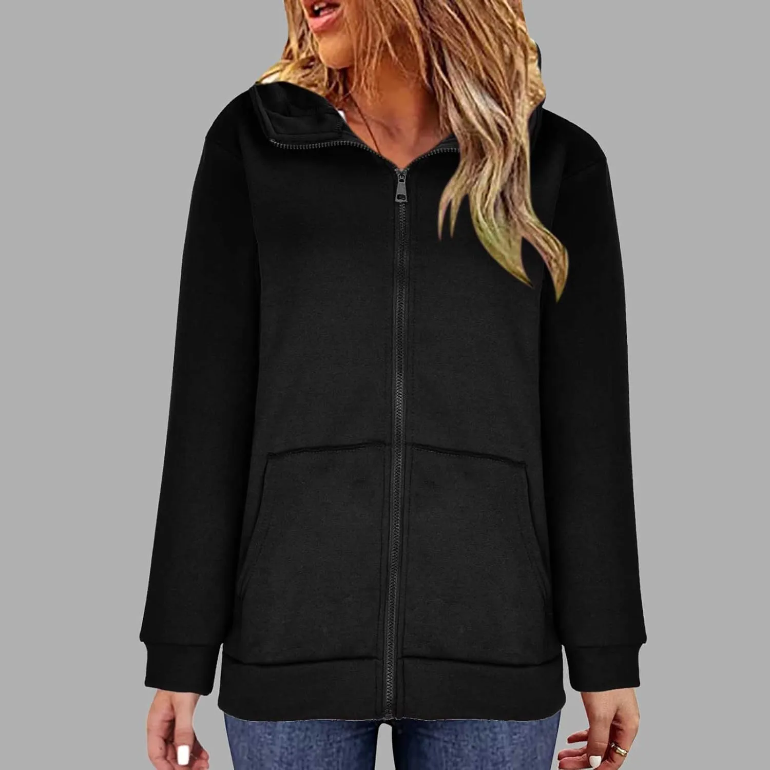 XUNRYAN Womens Hoodies Long Teen Girl Fall Fashion 2023 Jacket Oversized Sweatshirts Casual Clothes Zip Up Hoodie Pockets