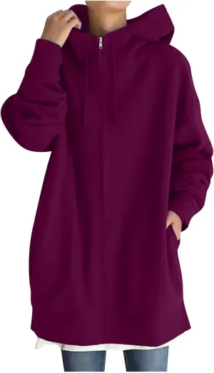 XUNRYAN Womens Hoodies Long Teen Girl Fall Fashion 2023 Jacket Oversized Sweatshirts Casual Clothes Zip Up Hoodie Pockets