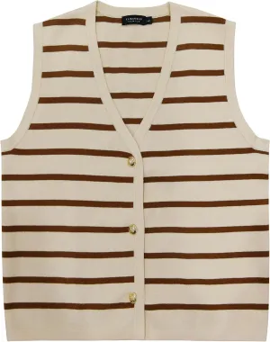 YAMANMAN Sweater Vest for Women Striped Knit Cropped Tank Tops Sleeveless Button Up Cardigan Sweater Vests 2024 Fashion