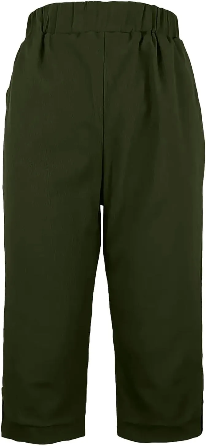 yardsong Capri Pants for Women Cotton Linen Summer Straight Wide Leg Capris Elastic Waist Cropped Trousers with Pockets