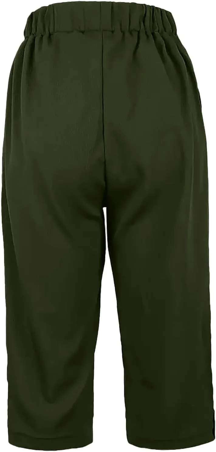 yardsong Capri Pants for Women Cotton Linen Summer Straight Wide Leg Capris Elastic Waist Cropped Trousers with Pockets
