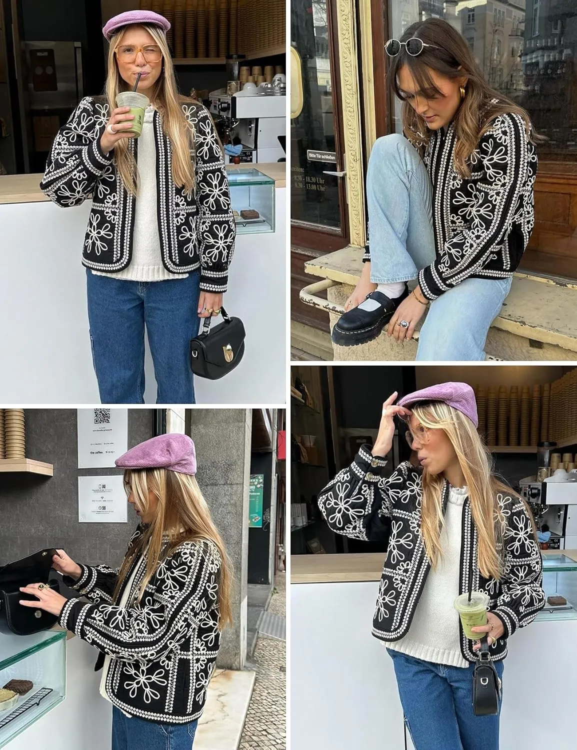Yimoon Women's Cropped Quilted Puffer Jacket Lightweight Floral Print Padded Coat Open Front Puffy Cardigan Outwear