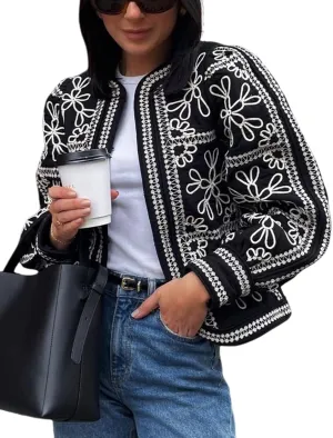 Yimoon Women's Cropped Quilted Puffer Jacket Lightweight Floral Print Padded Coat Open Front Puffy Cardigan Outwear