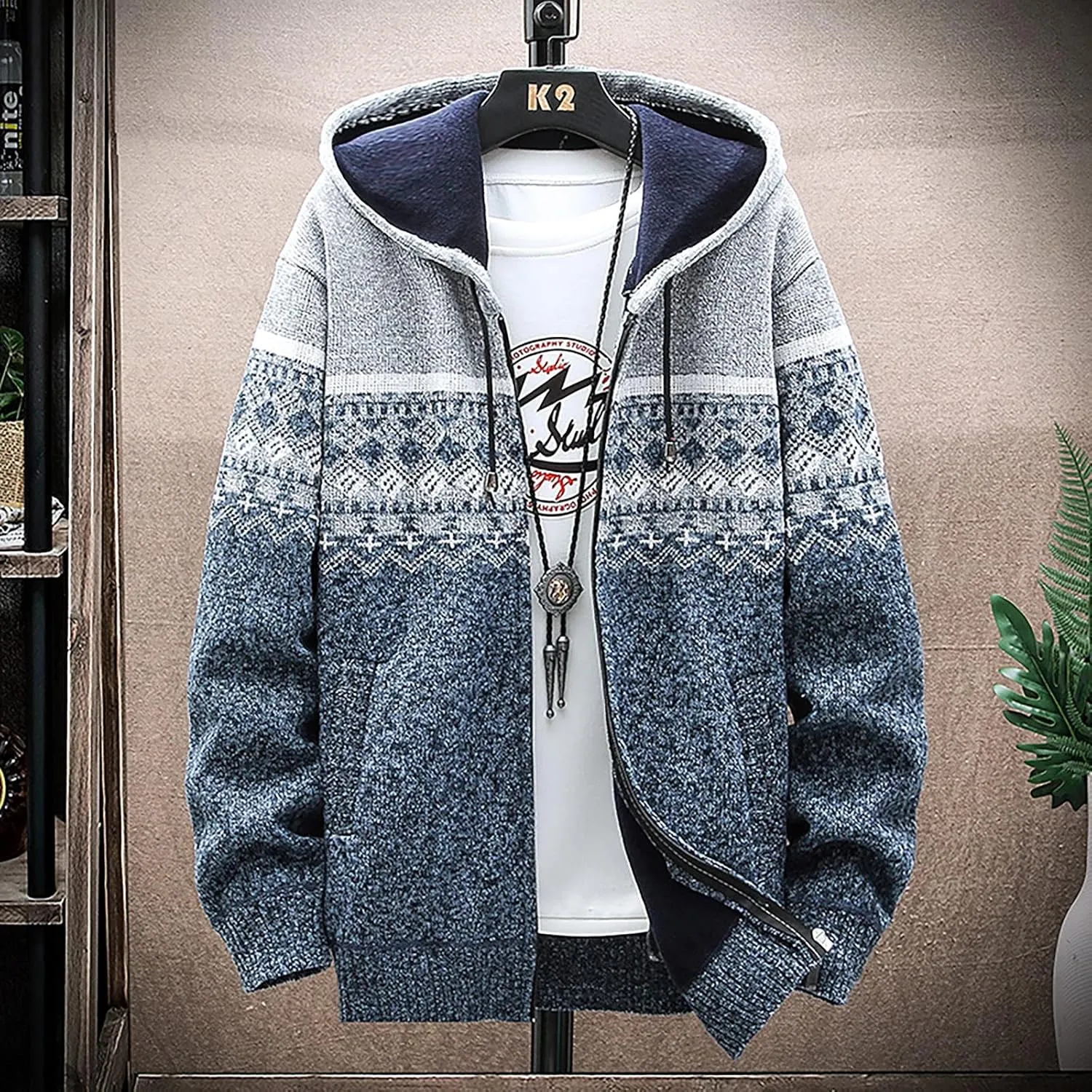 Ymosrh Mens Coats and Jackets Fashion Casual Sweater Jacket Warm Knit Sweater Hooded Hoodie Coats Jackets Plus Size